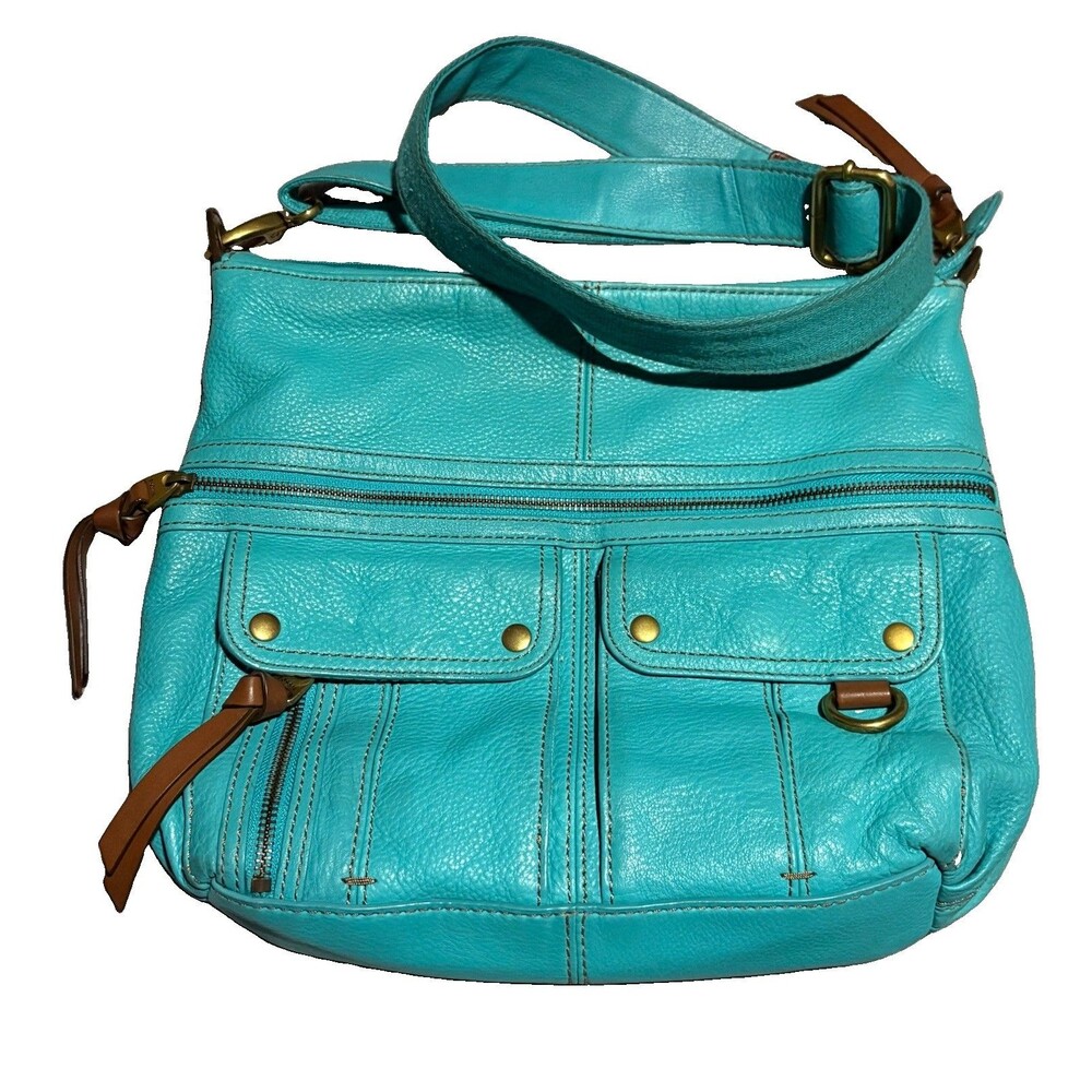 Fossil Turquoise Leather Crossbody Purse Shoulder Bag ZB4799 Pebble Leather